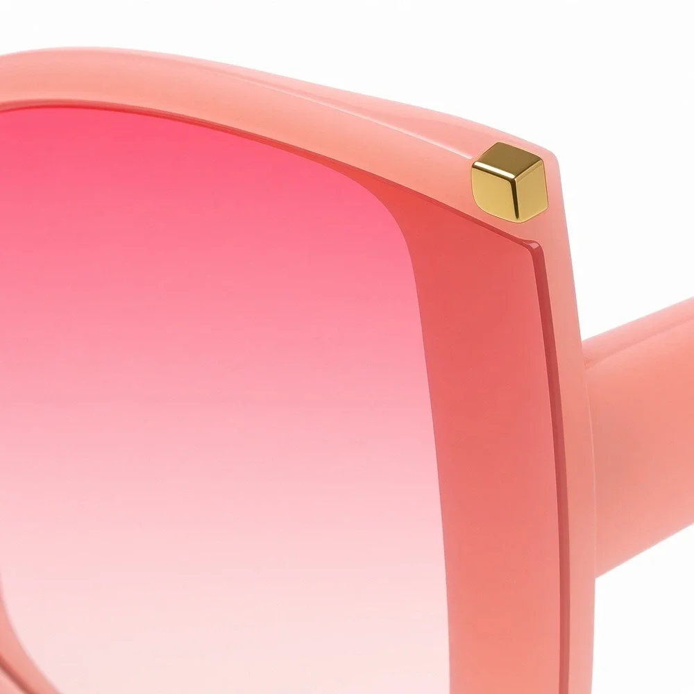 Oversized Square Pink Gradient Sunglasses Gold Stud Accent Peach Frame Women